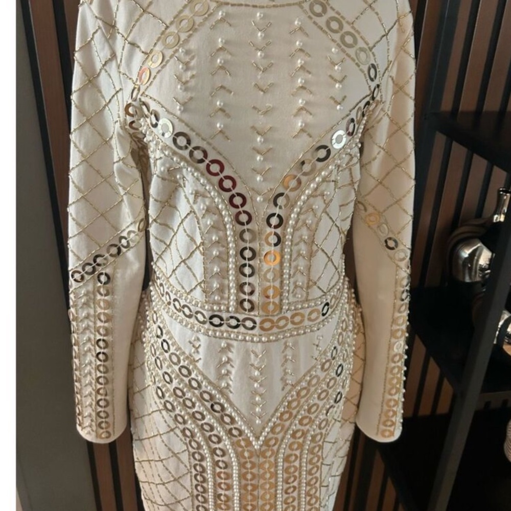 Elegant White and Gold Embellished Dress